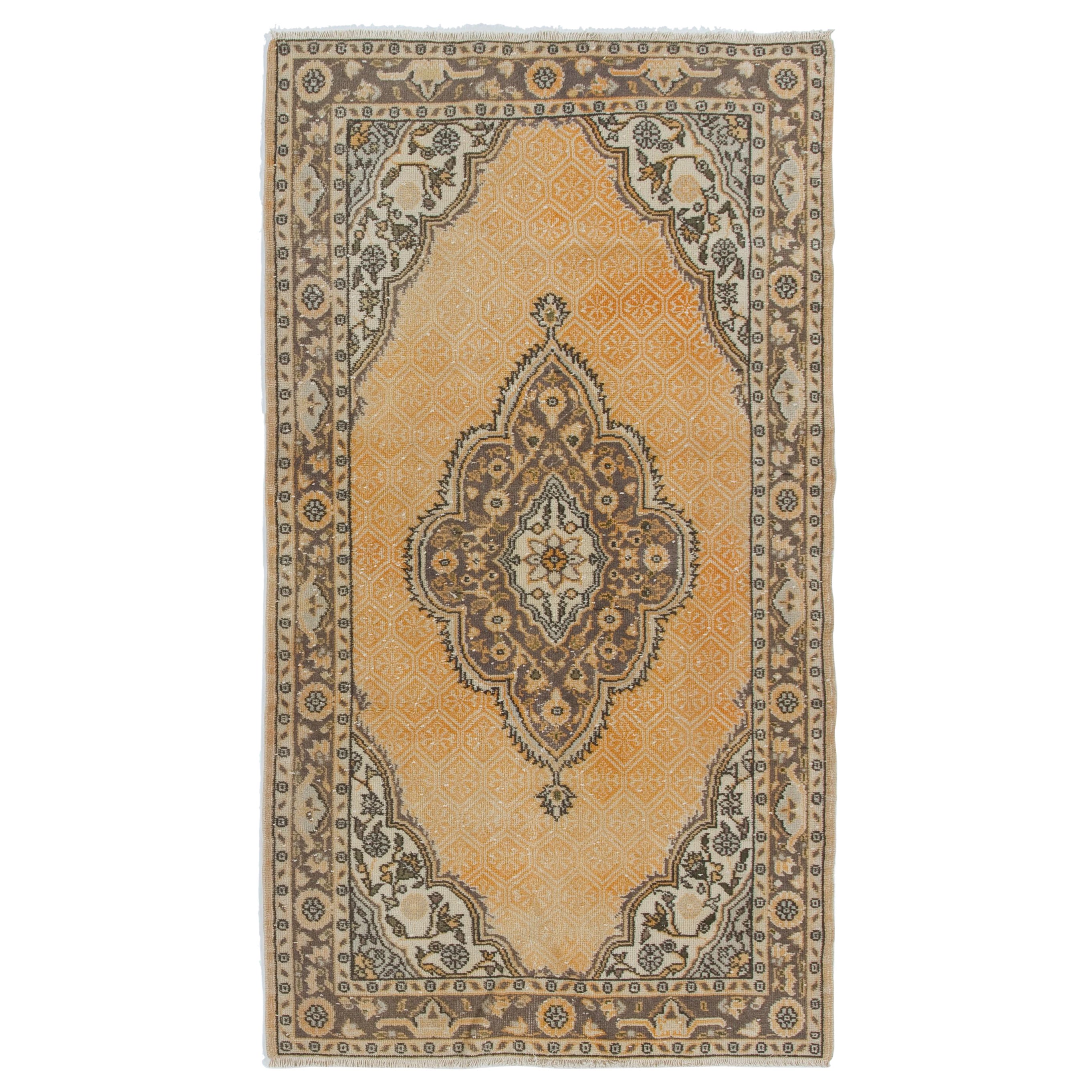 4x7.3 ft Home Decor Accent Rug, Handmade Vintage Anatolian Oushak Carpet For Sale