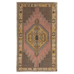 3.6x6 Ft Midcentury Oriental Rug, Handknotted Geometric Medallion Design Carpet