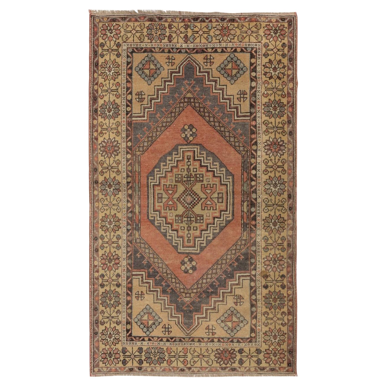 3.7x5.8 Ft Beautiful Vintage Oriental Rug Handmade Wool Carpet with Tribal Style For Sale