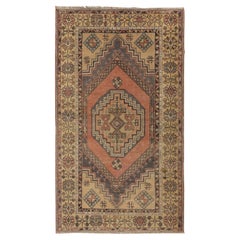 3.7x5.8 Ft Schöner orientalischer Vintage-Teppich aus handgefertigter Wolle mit Stammesstil