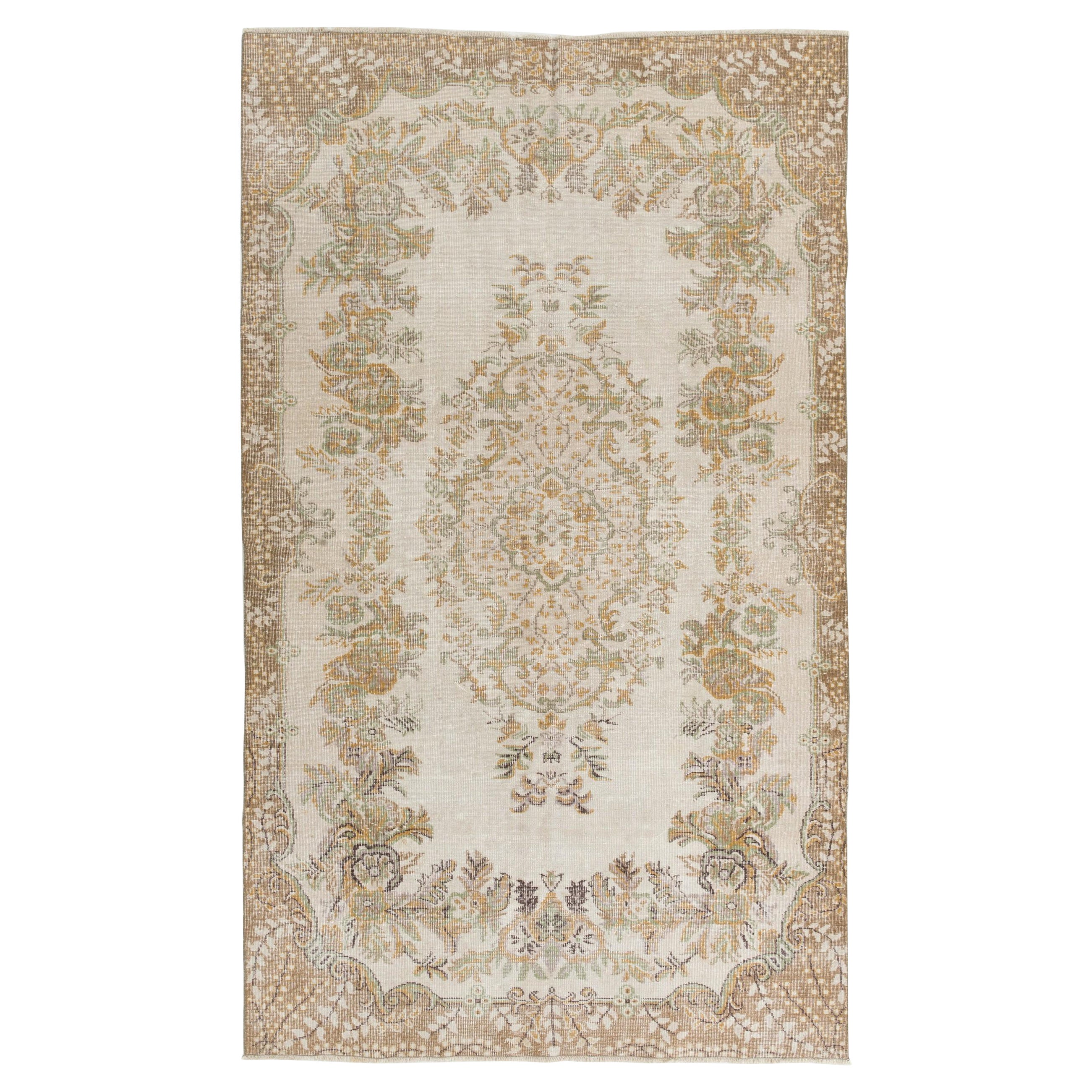 Hand-Knotted Vintage Anatolian Area Rug with Floral Medallion Design For Sale