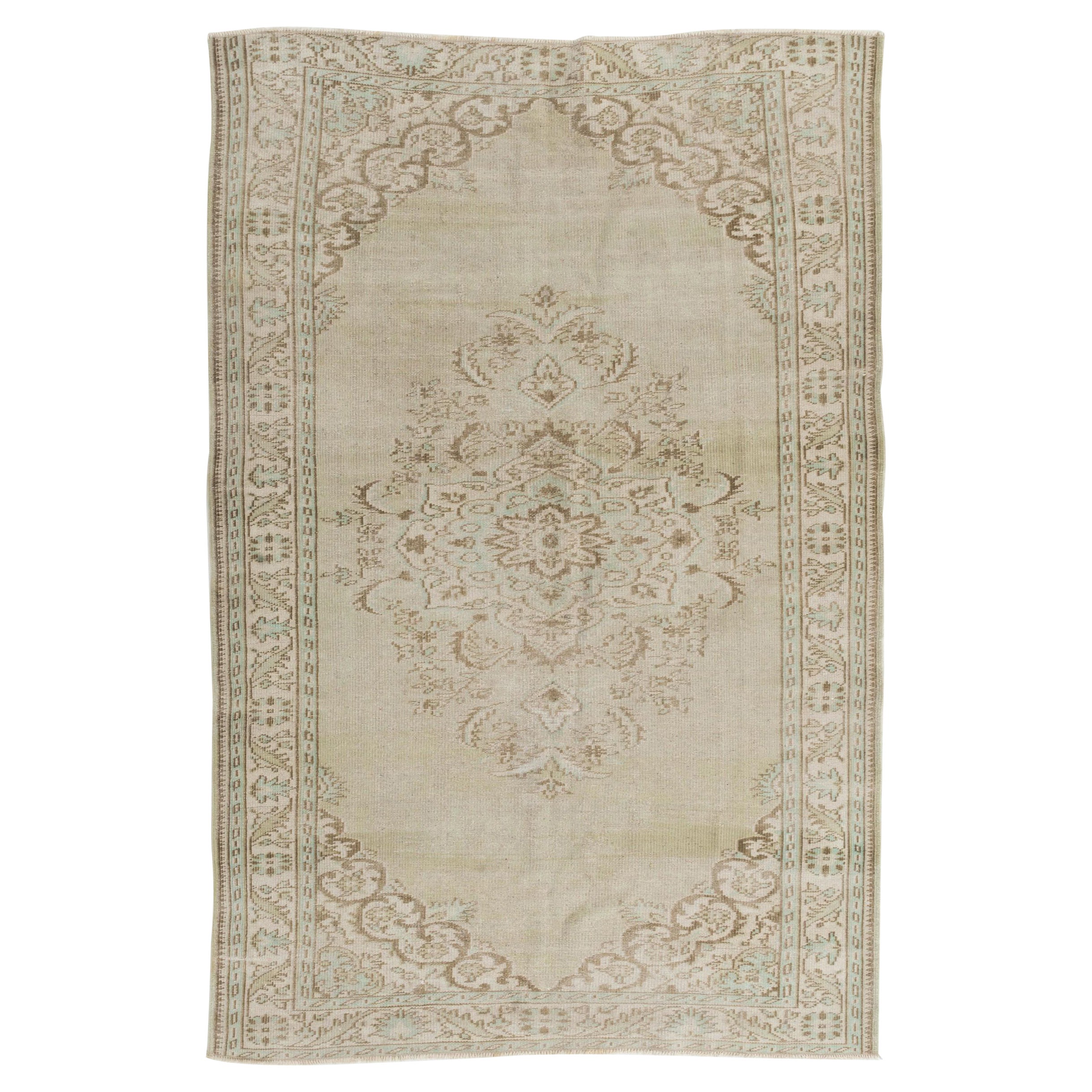 6x8.8 ft Hand-Made Vintage Anatolian Oushak Rug in Neutral Colors For Sale