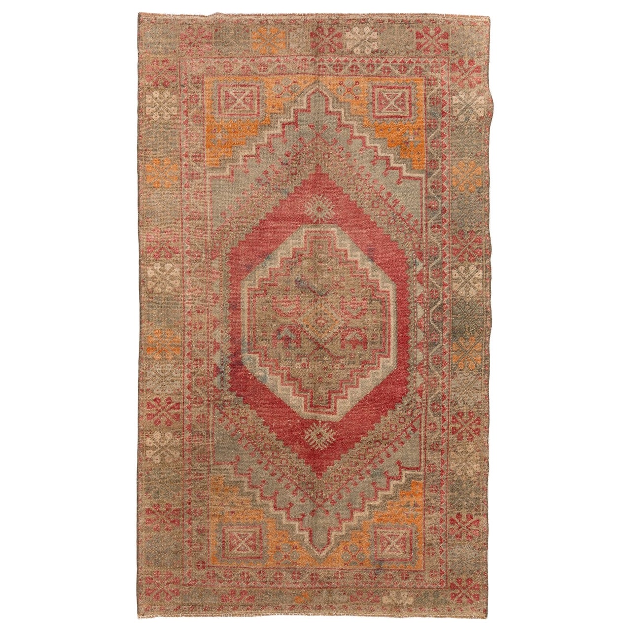 3.7x6 Ft Traditional Vintage Hand-Knotted Anatolian Accent Rug with Tribal Style For Sale