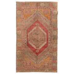 3.7x6 Ft Traditional Vintage Hand-Knotted Anatolian Accent Rug with Tribal Style