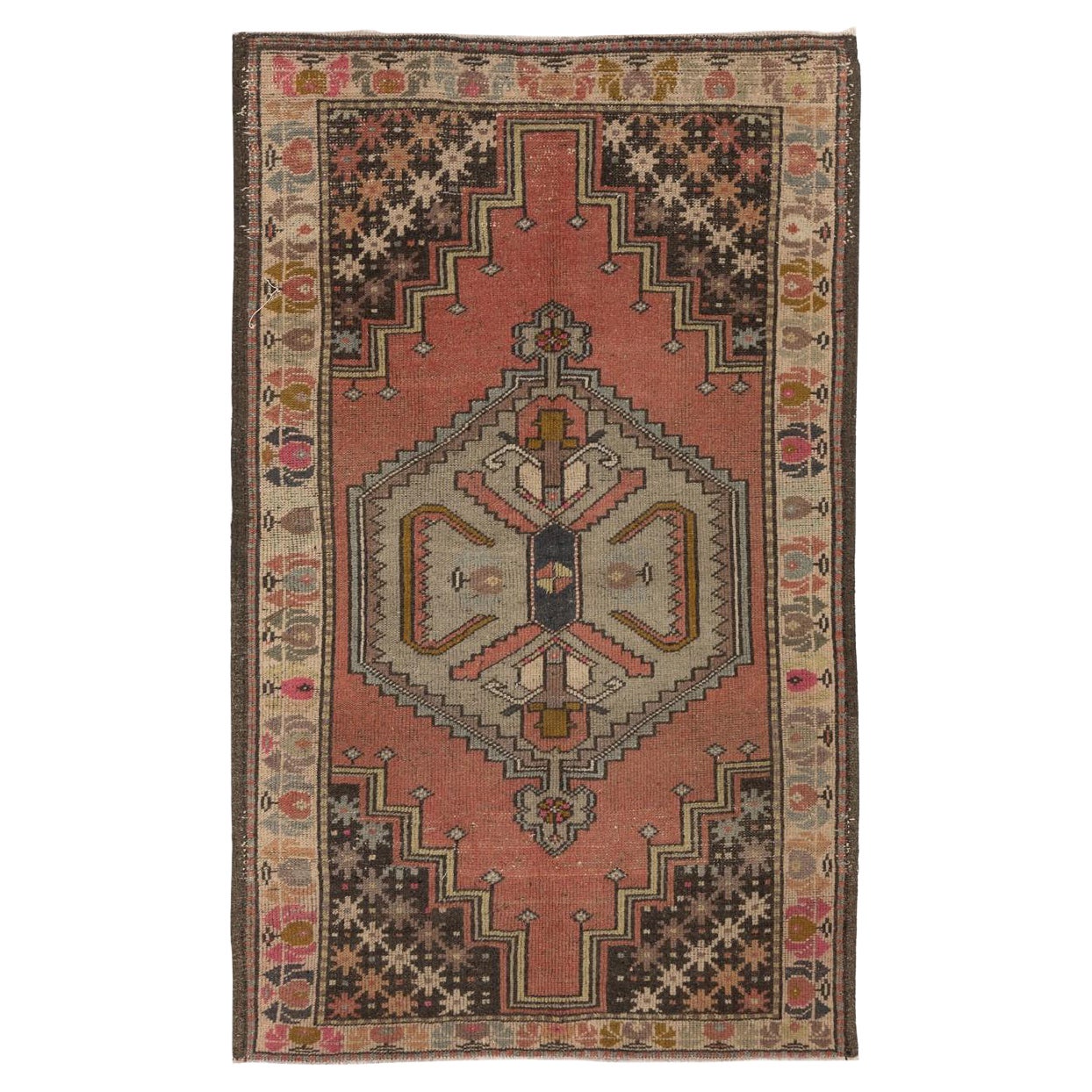 3.7x6 Ft Handmade Anatolian Traditional Carpet, Vintage Tribal Style Wool Rug