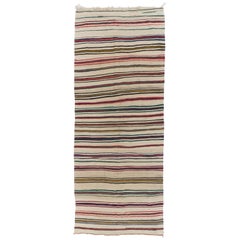 5x13.3 Ft Handwoven Striped Vintage Runner Kilim, FlatWeave Wool Floor Covering