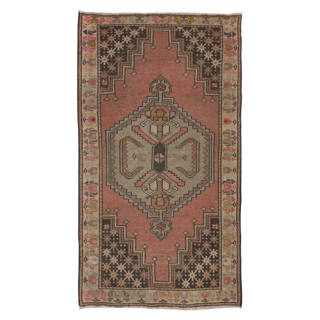 3.7x6.3 Ft Hand-Knotted Vintage Turkish Village Accent Rug, 100% Organic Wool For Sale