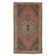 3.7x6.3 Ft Hand-Knotted Vintage Turkish Village Accent Rug, Organic Wool Carpet