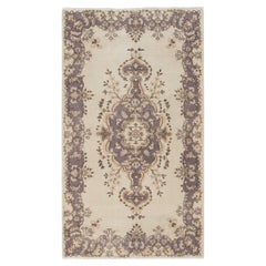 4 x 7 pieds Tapis d'Anatolie Oushak fait main en beige et gris avec médaillon