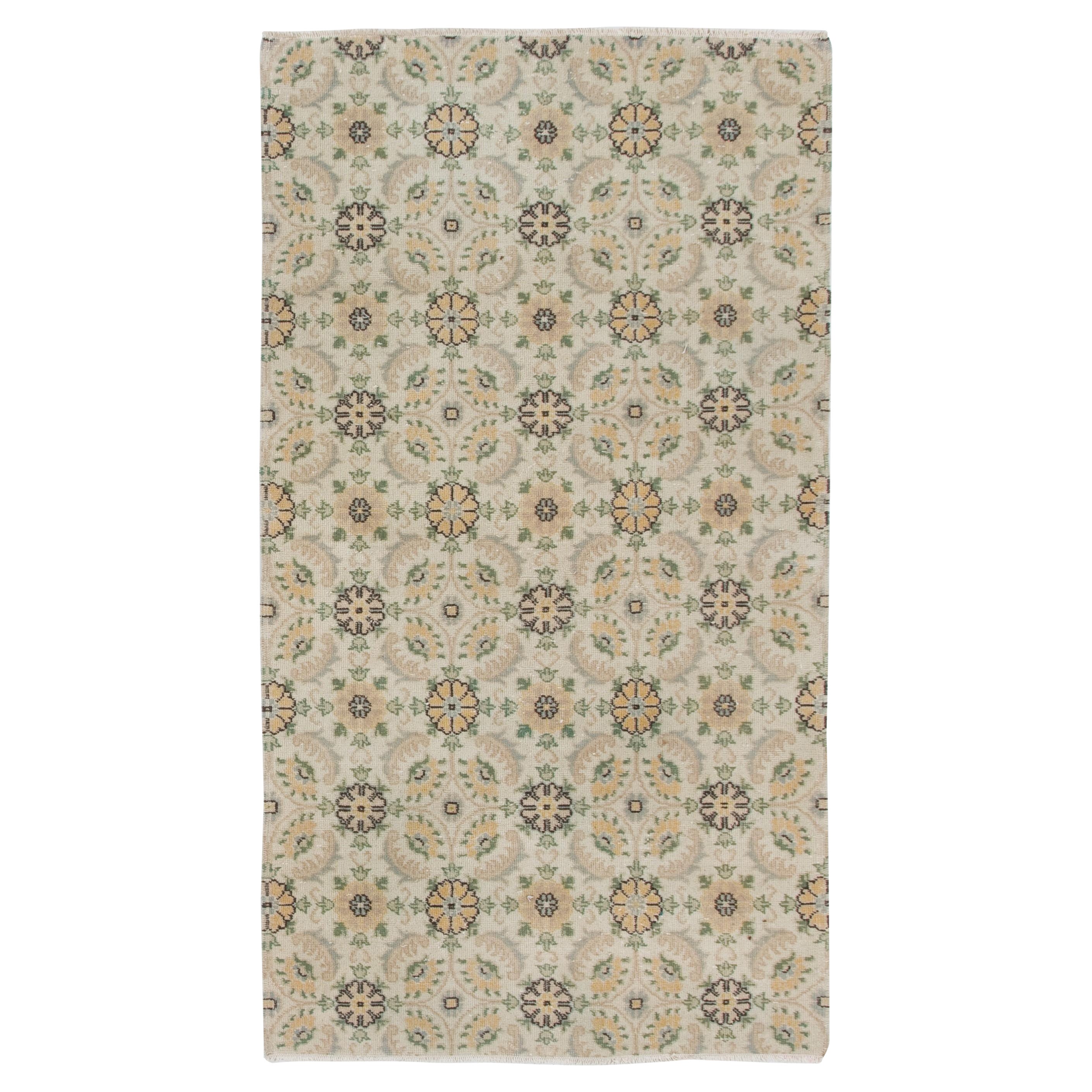 Mid-Century Handmade Central Anatolian Accent Rug with Floral Design