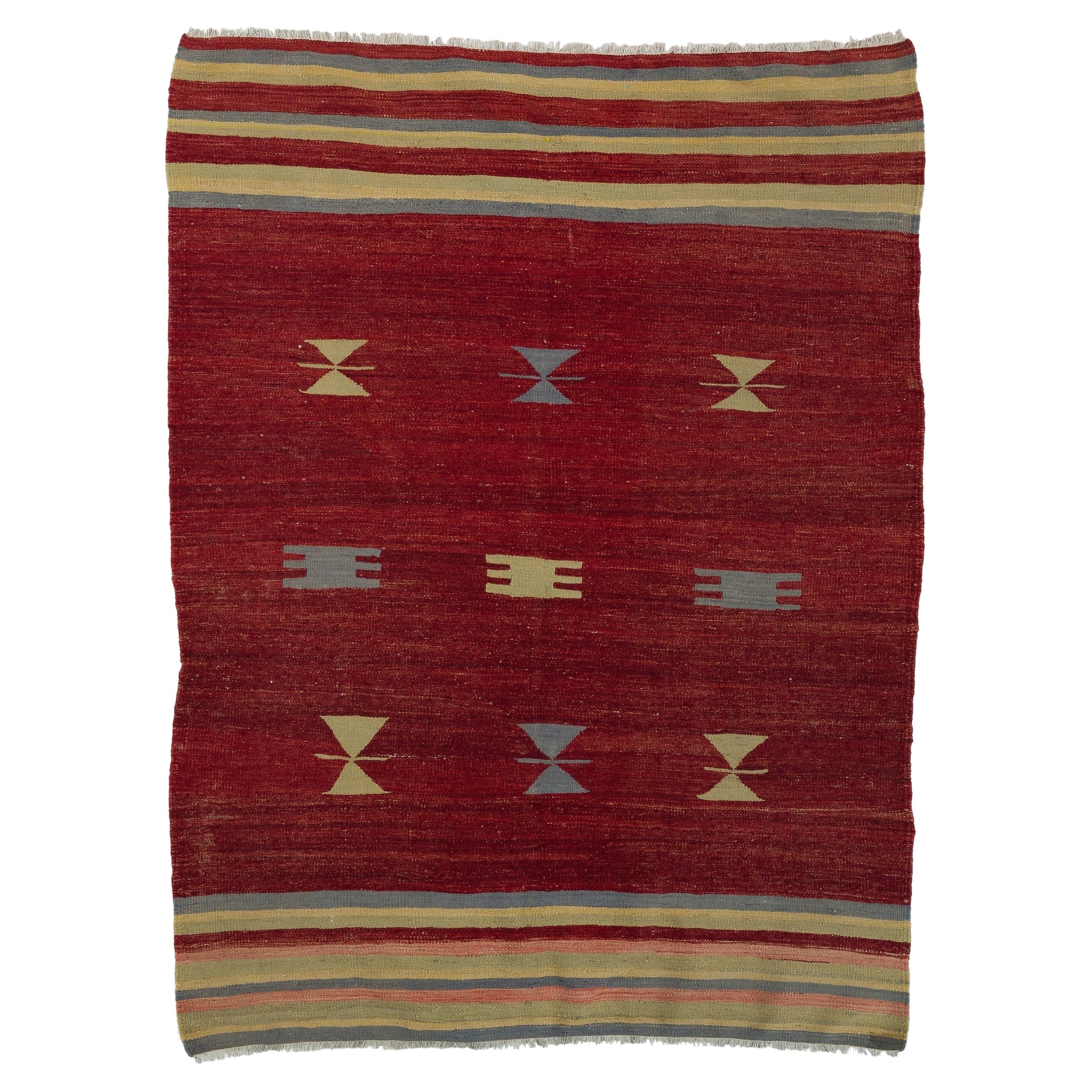 Tappeto Rug & Kilim in lana anatolica vintage tessuto a mano 4,2x5,5 piedi, a trama piatta