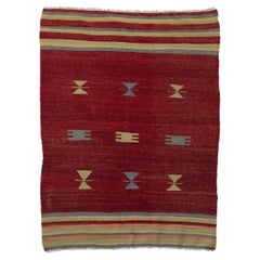 Tapis Kilim en laine d'Anatolie vintage tissé à la main de 4,2 x 5,5 m, tapis à tissage plat