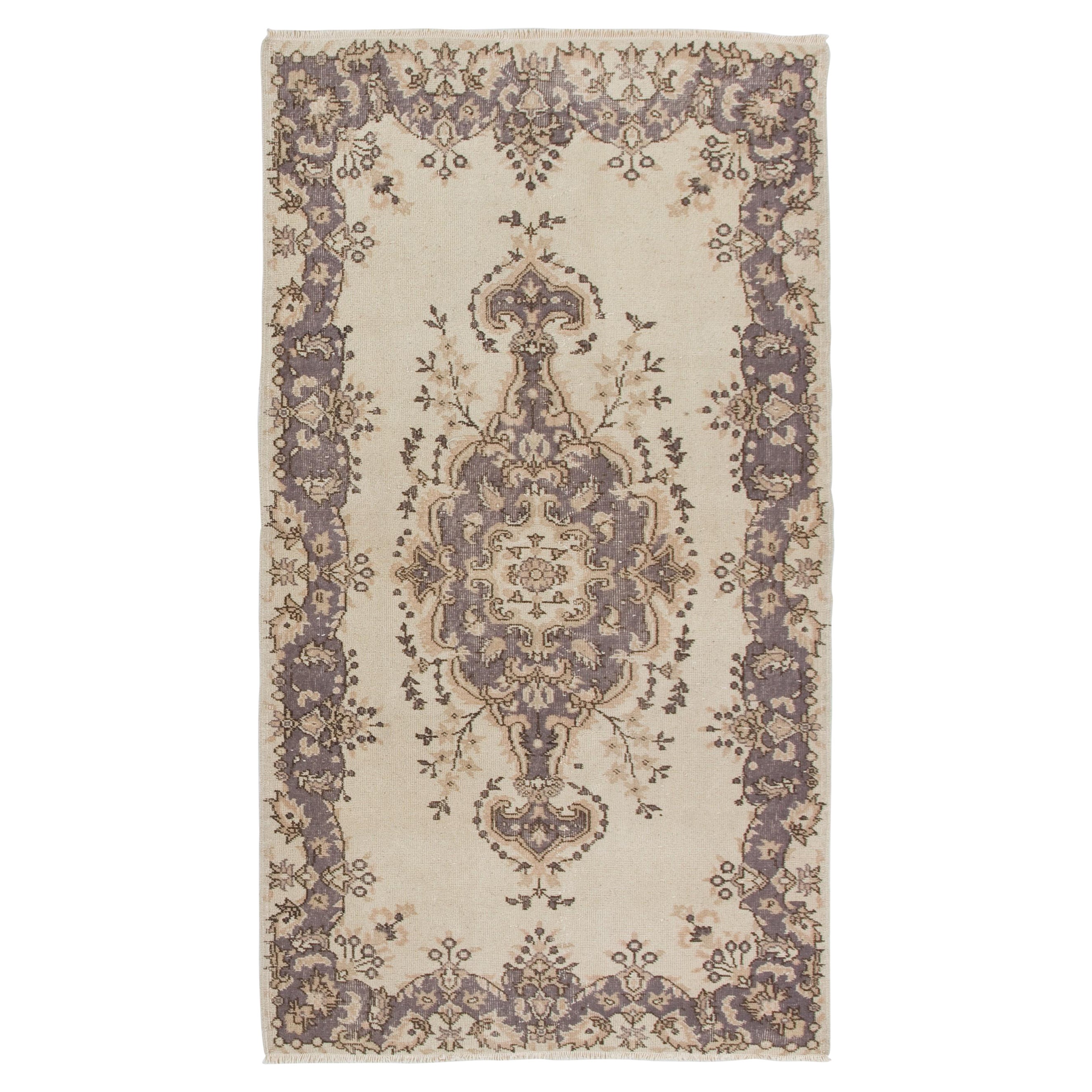 4x7 Ft Hand-Knotted Vintage Anatolian Oushak Accent Rug in Neutral Colors For Sale