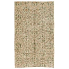 4x6.6 ft Retro Hand-knotted Turkish Floral Wool Rug in Soft Pastel Tones