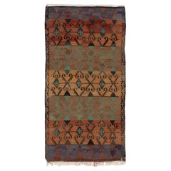 3.5x6.2 ft Colorful Vintage Geometric Turkish Runner Kilim, Wool Handmade Rug