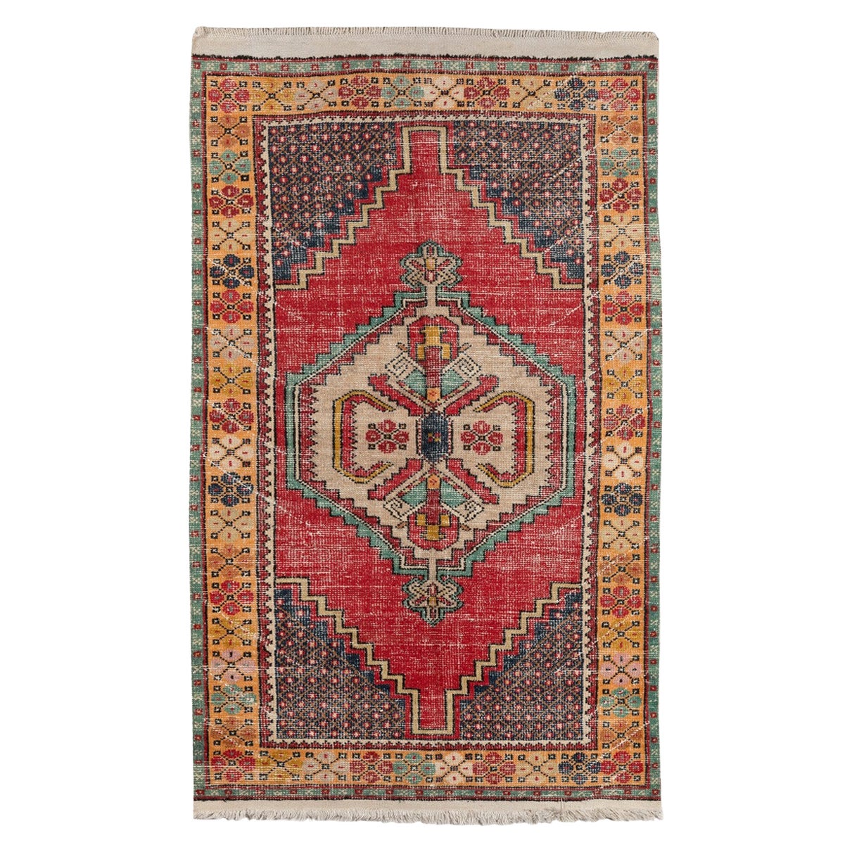 3.7x6 F Hand-Knotted Vintage Turkish Accent Rug with Tribal Style, One of a kind