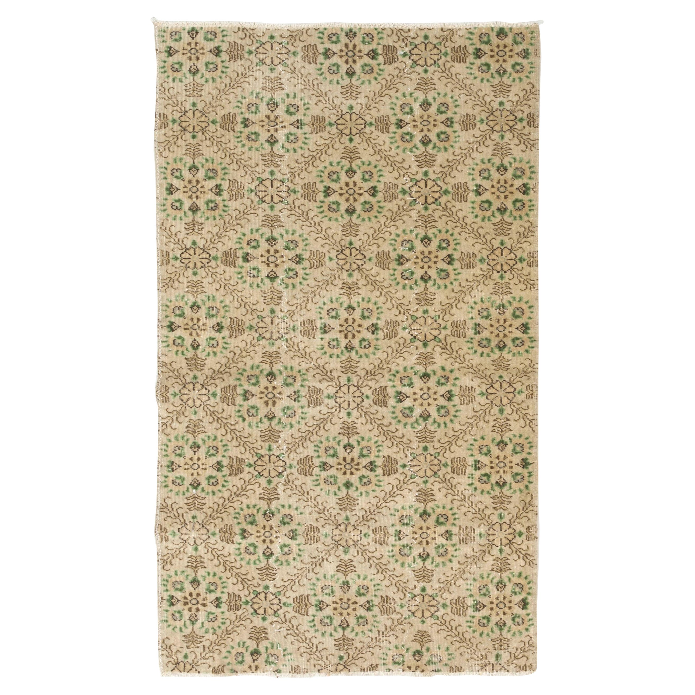 4x6.6 ft Hand-Knotted Vintage Anatolian Accent Rug with All-Over Floral Design