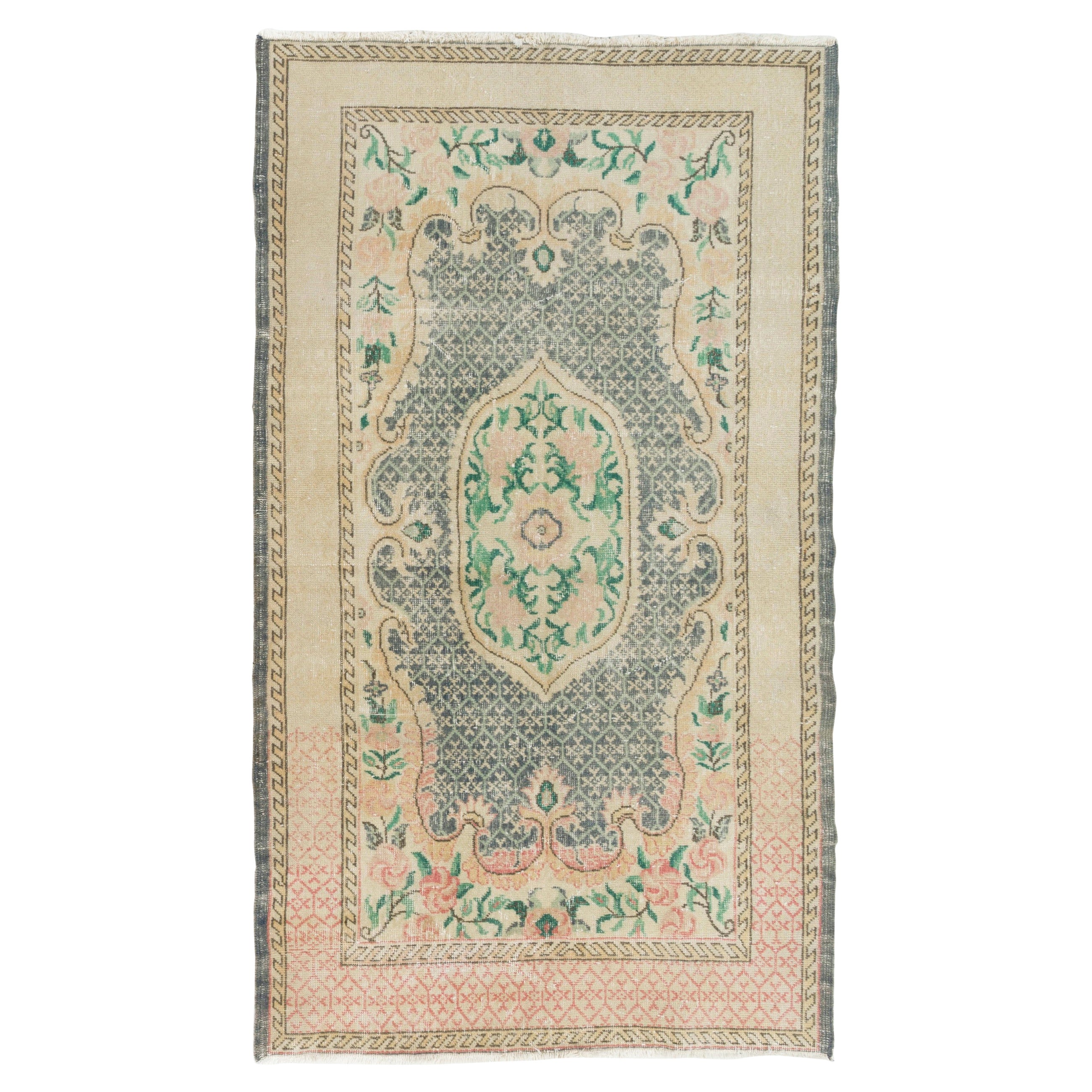 4x6.8 ft French Aubusson Inspired Vintage Handmade Turkish Wool Area Rug For Sale