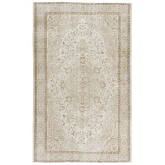 6.2x9.7 Ft Used Hand-Knotted Turkish Oushak Wool Area Rug in Neutral Colors