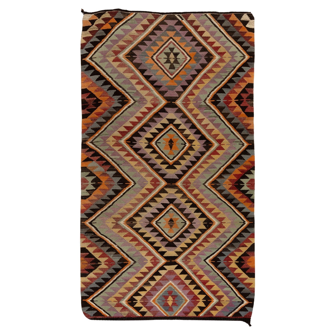 6.2x11 Ft Vintage Hand-woven Turkish Wool Kilim Runner. Geometric Design Rug For Sale