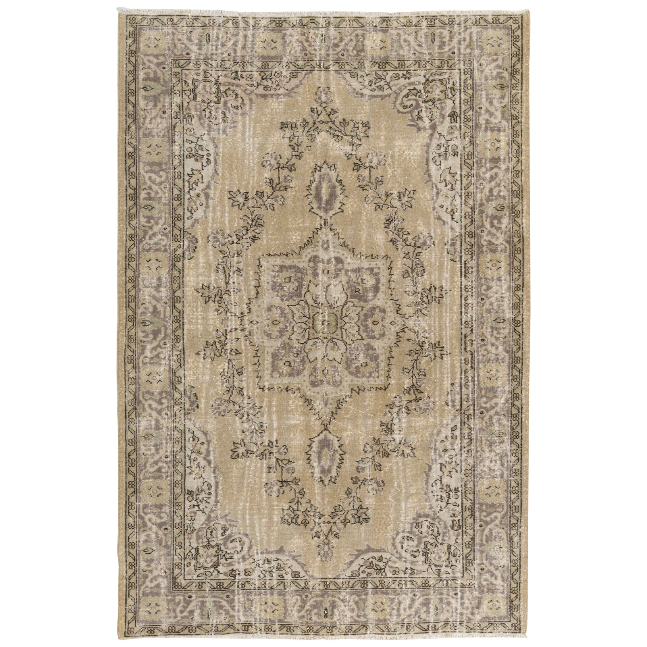 4x6 ft Handknotted Turkish Accent Rug from 1940s Wool Rug with