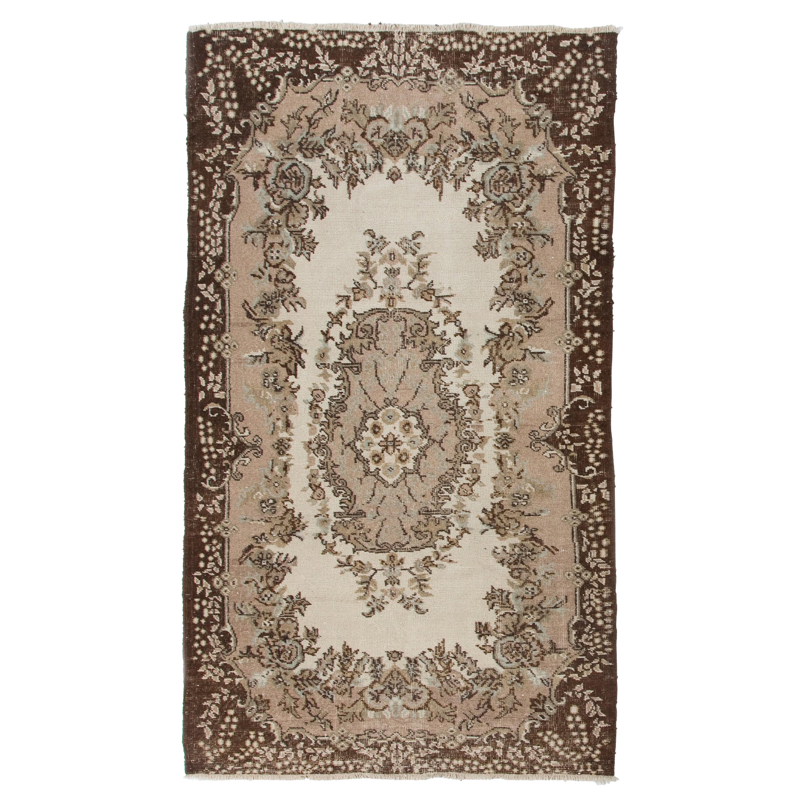  4x7 ft Vintage Anatolian Accent Rug. CA 1960. Wool Carpet in Beige & Brown For Sale