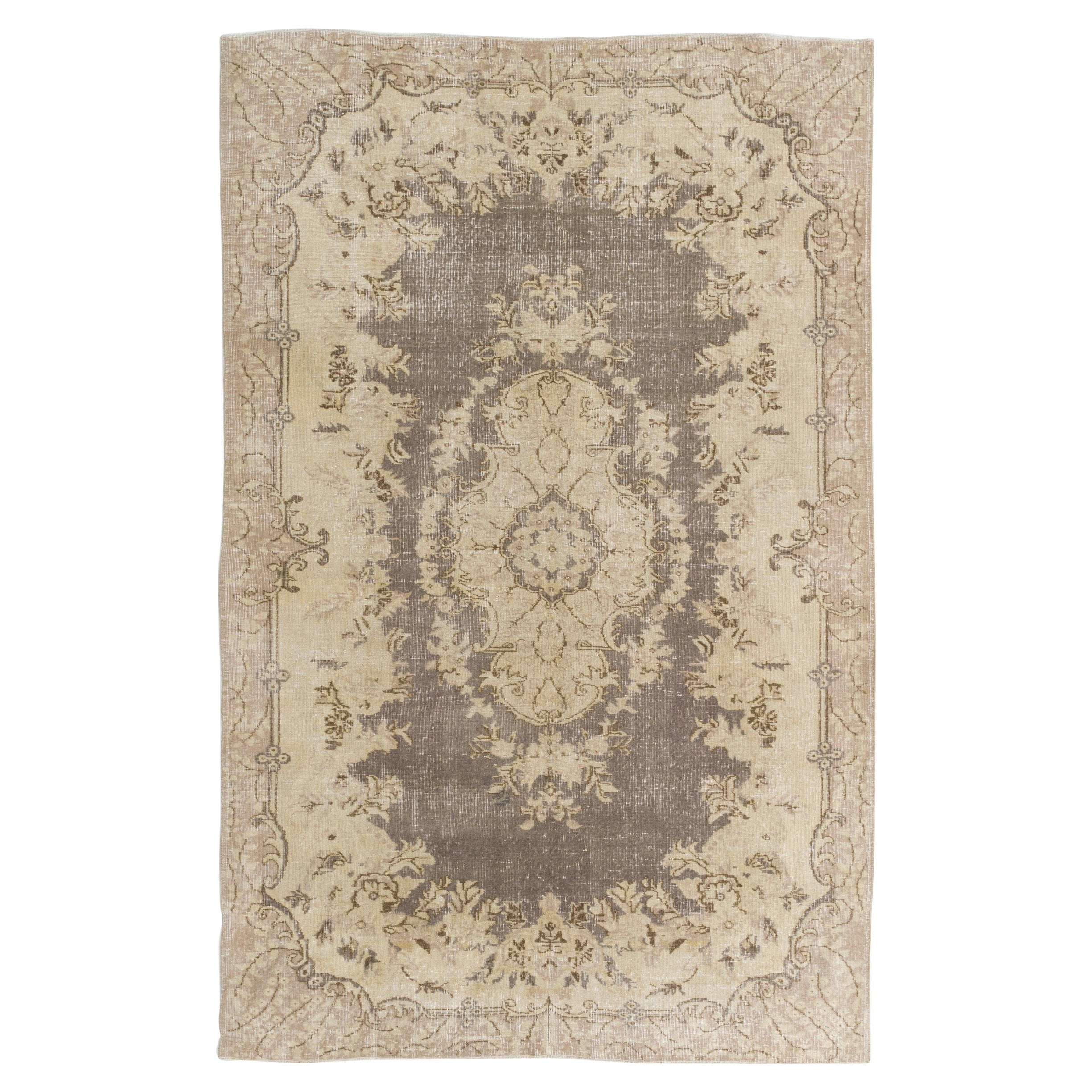 6.3x10 Ft Vintage Antique Washed Anatolian Oushak Area Rug, Living Room Carpet For Sale