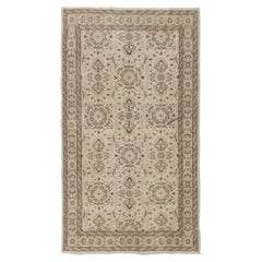 4x7 ft Vintage Floral Design Handmade Central Anatolian Rug in Neutral Colors