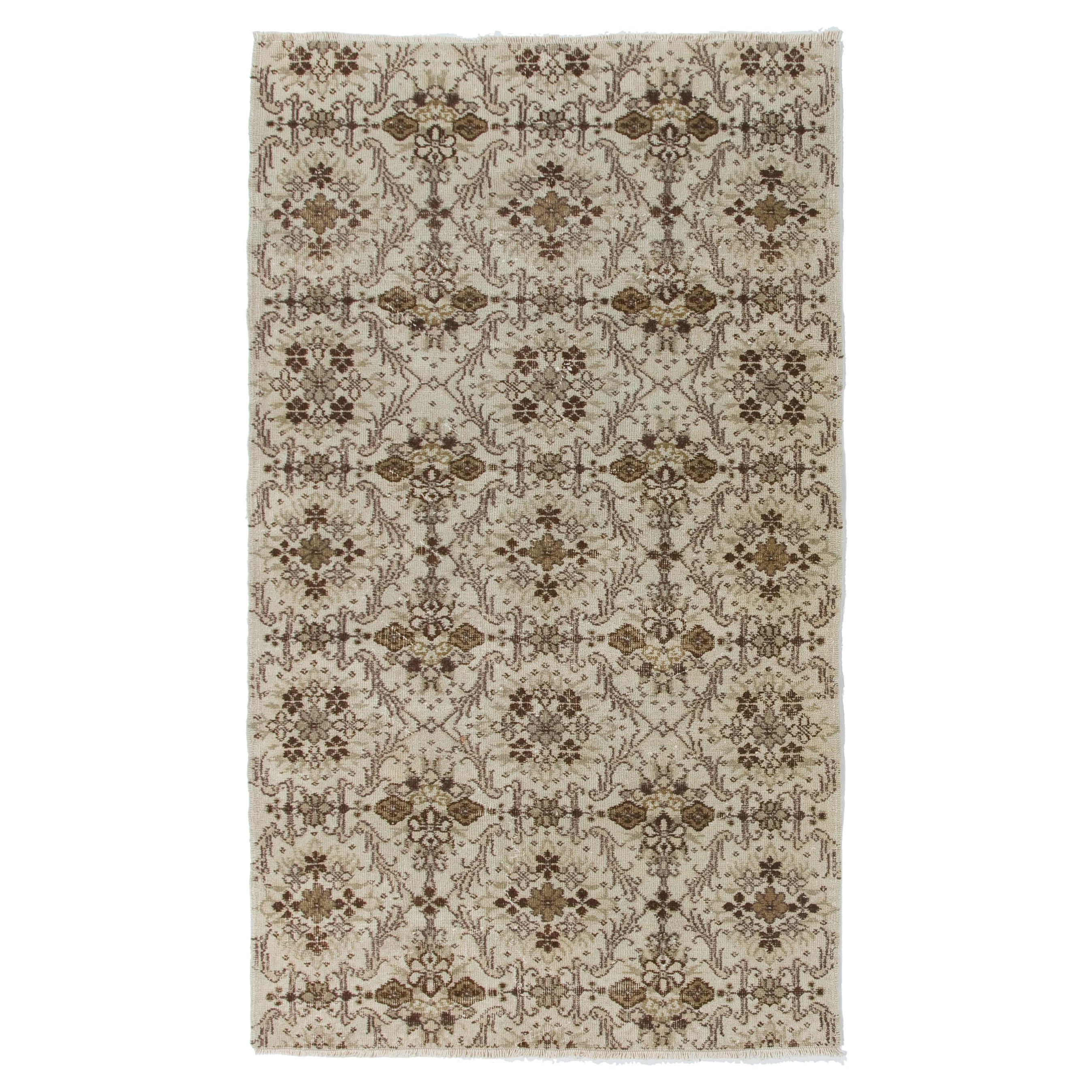 4x7 Ft MidCentury Turkish Deco Accent Rug. Wool Handmade Carpet, Floor Covering For Sale