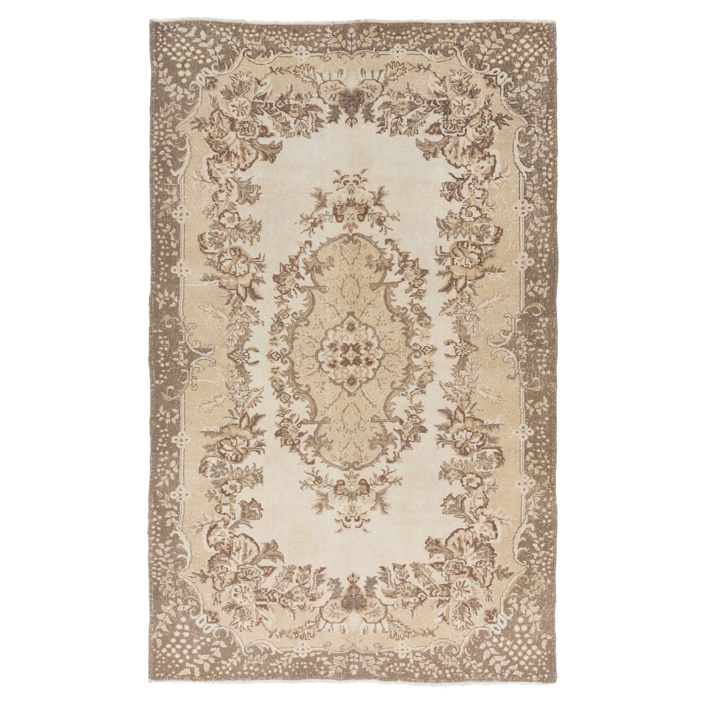 6.6x10.7 Ft Hand-Knotted Vintage Turkish Area Rug with Floral Medallion Design For Sale