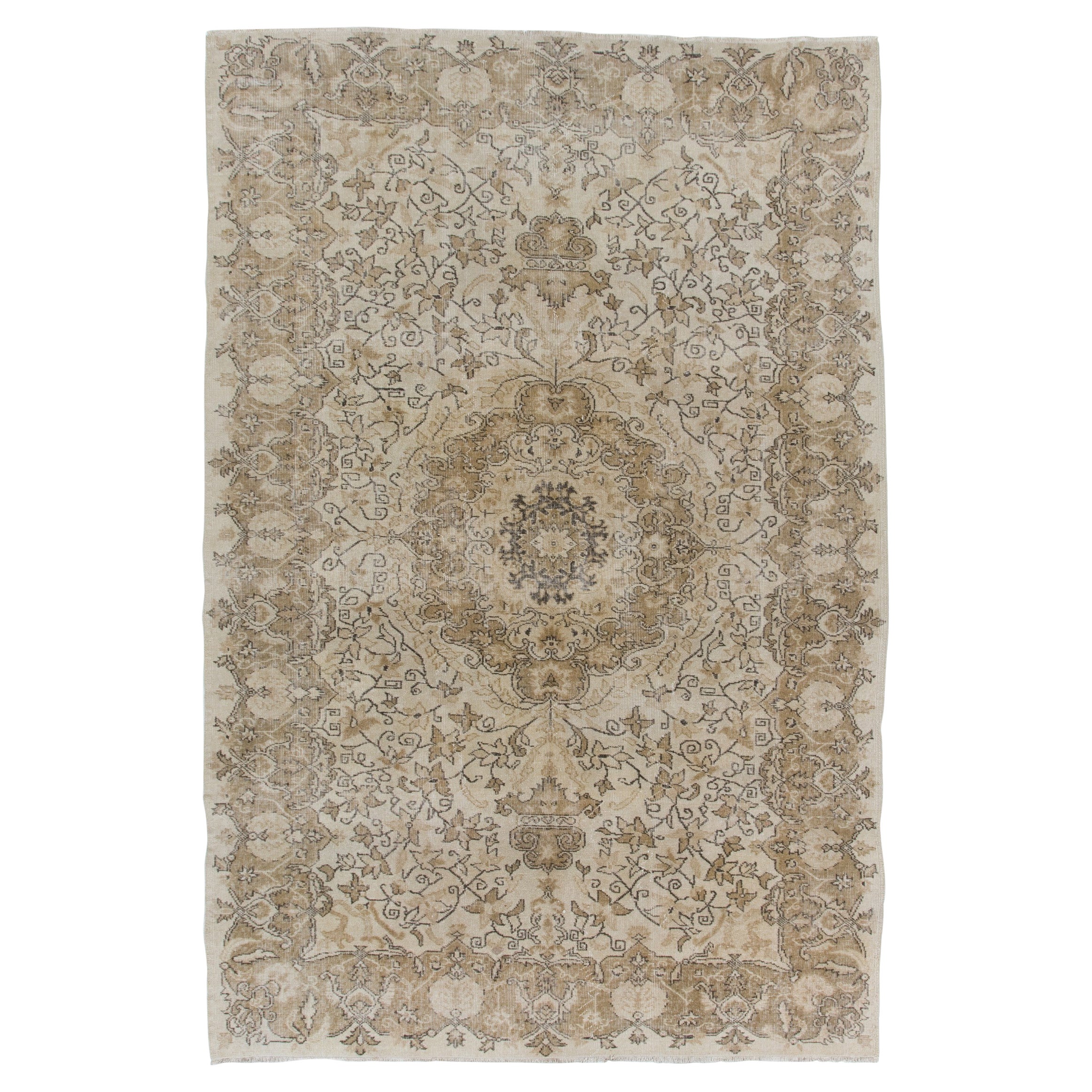 6.7x10 Ft One-of-a-Kind Vintage Handmade Anatolian Oushak Floral Wool Area Rug For Sale