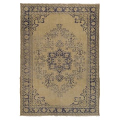 7x10 Ft Vintage Hand-Knotted Distressed Turkish Oushak Area Rug in Sand & Indigo