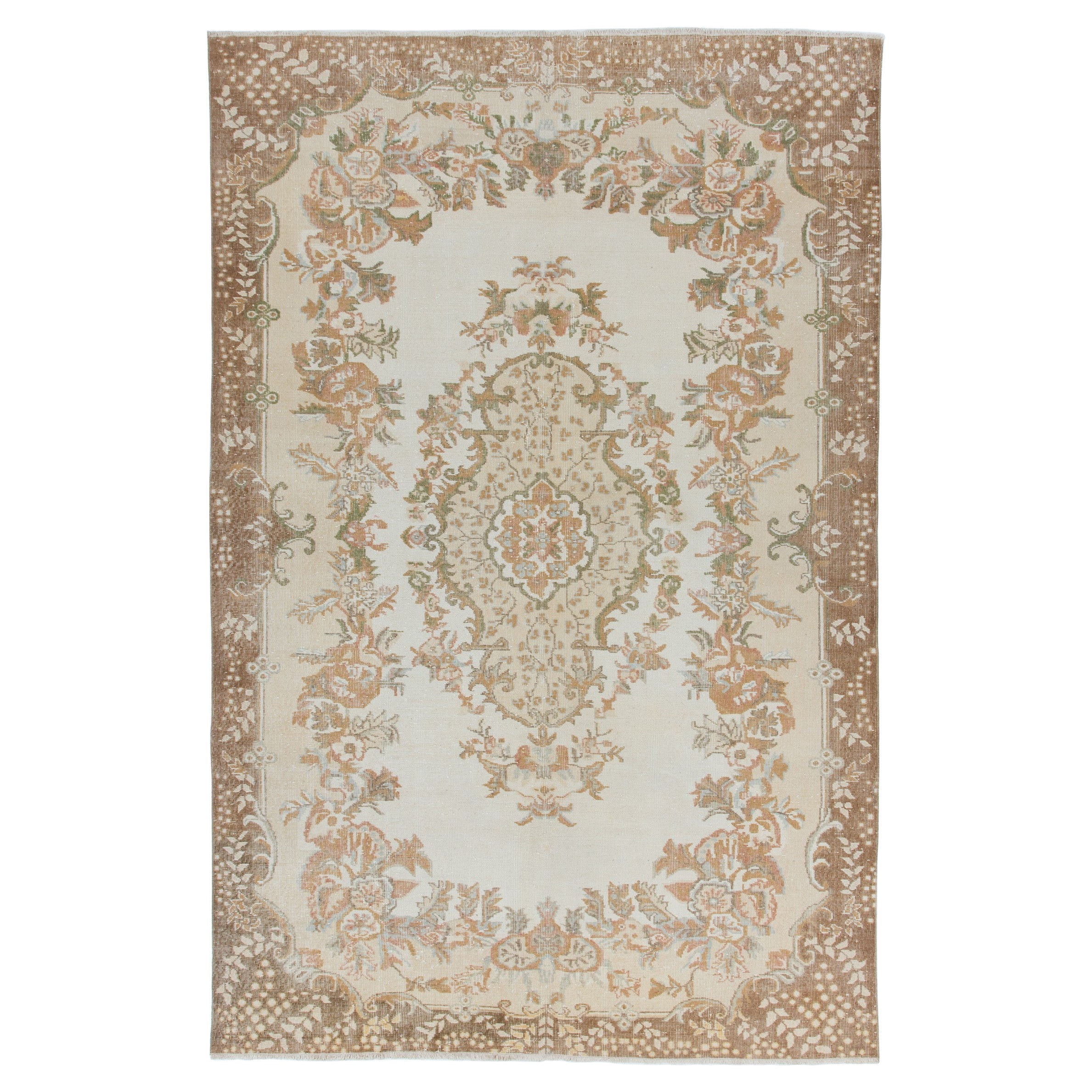 7x11 Ft Authentic Hand-Knotted Vintage Turkish Area Rug in Soft Colors For Sale