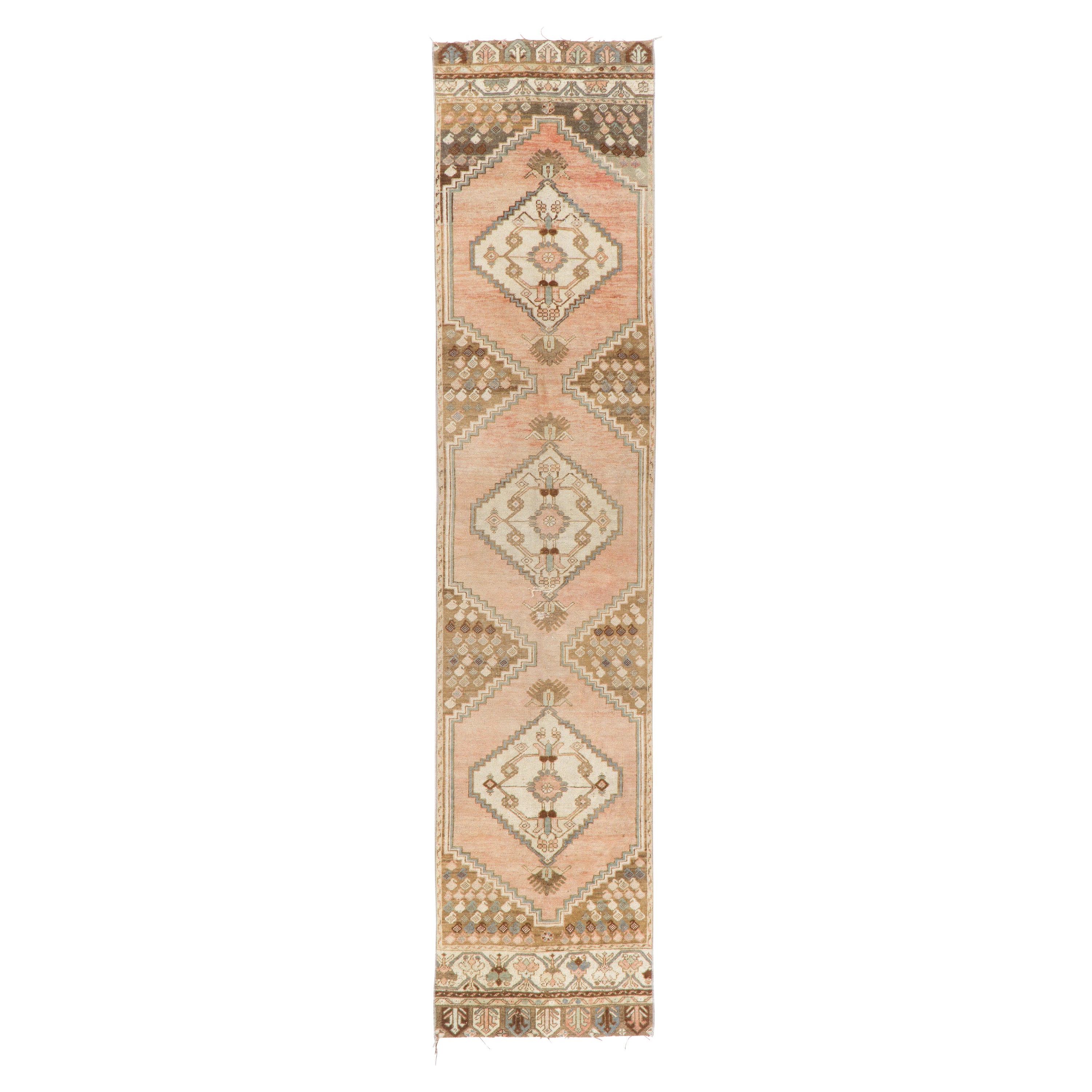 Narrow Vintage Anatolian Runner Rug, Wool Handmade Carpet for Hallway