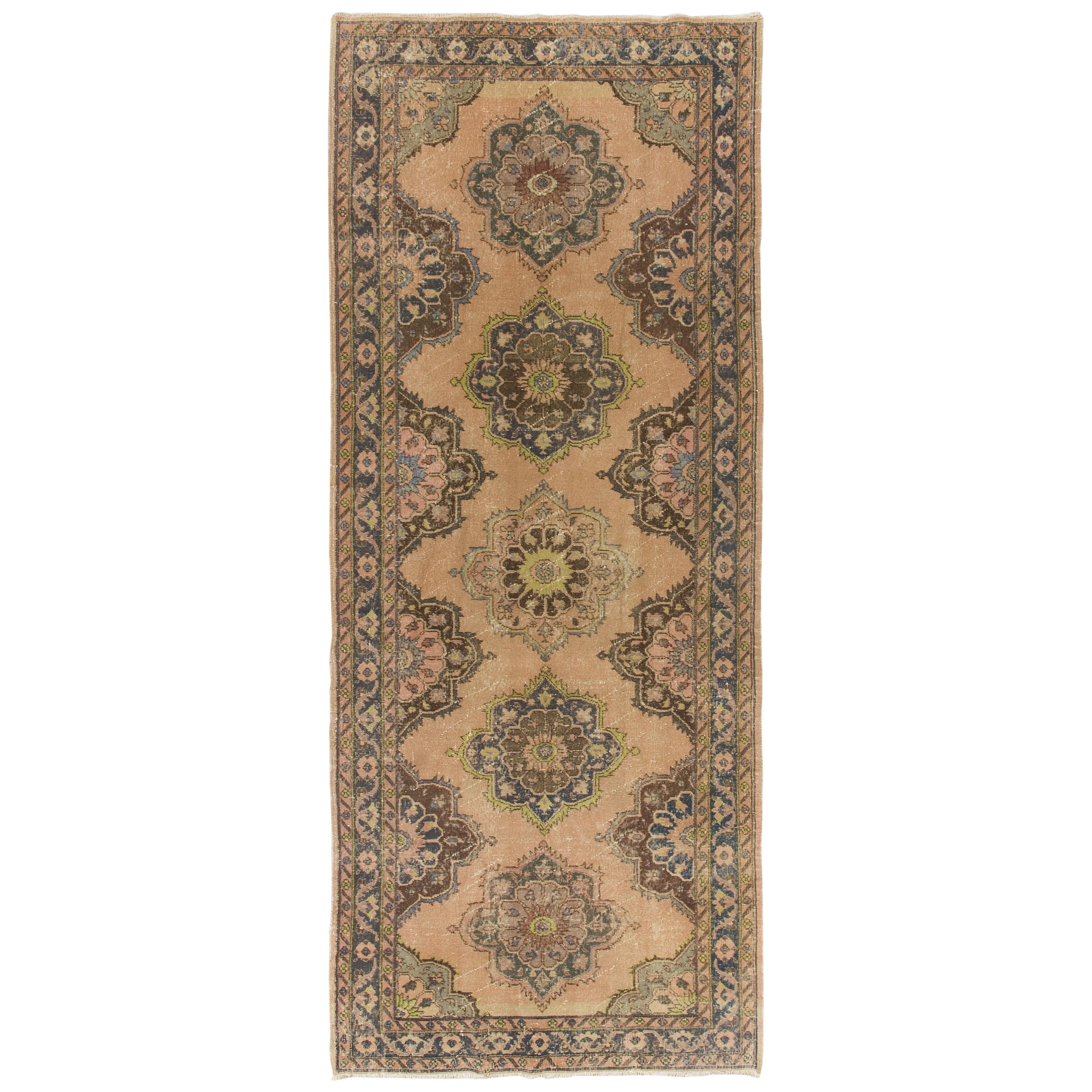 5x12.2 Ft Vintage Oushak Runner, Hallway Rug Authentic Wool Carpet from Turkey