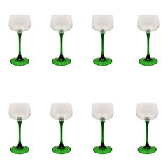 Vintage Green French Luminarc Cordial Glassware, Set of 8, 1970s, France