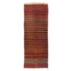 5x13 Ft Hand-Woven Vintage Striped Turkish Runner Kilim 'Flat-Weave'