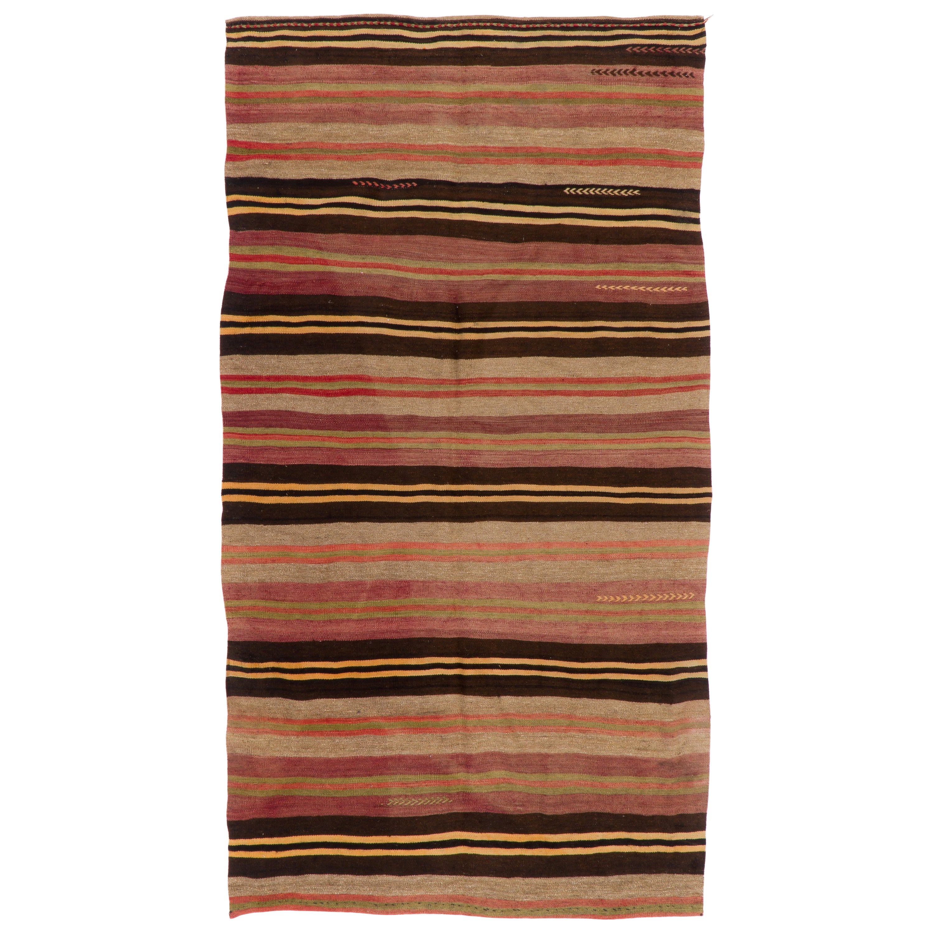 5x9.6 Ft Hand Woven Vintage Striped Anatolian Kilim 'Flat-Weave', 100% Wool