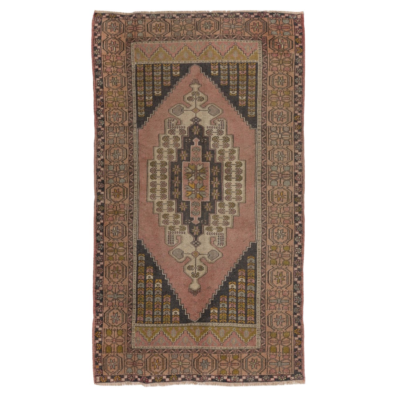 4,5x7.4 Ft Traditioneller handgeknüpfter türkischer Vintage-Teppich im Stammesstil