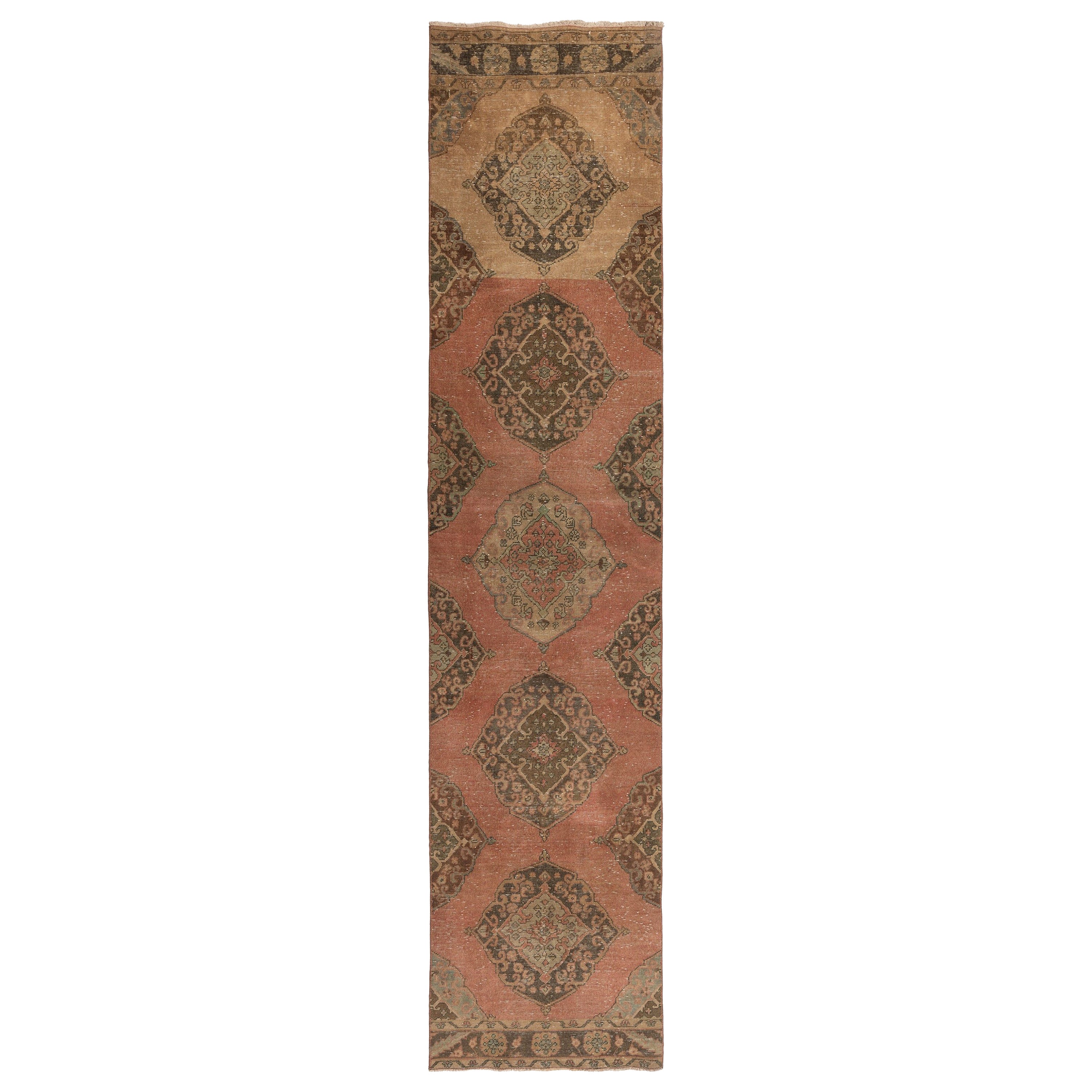 3x12.7 Ft Handmade Turkish Village Runner Rug, Vintage Wool Corridor Carpet For Sale