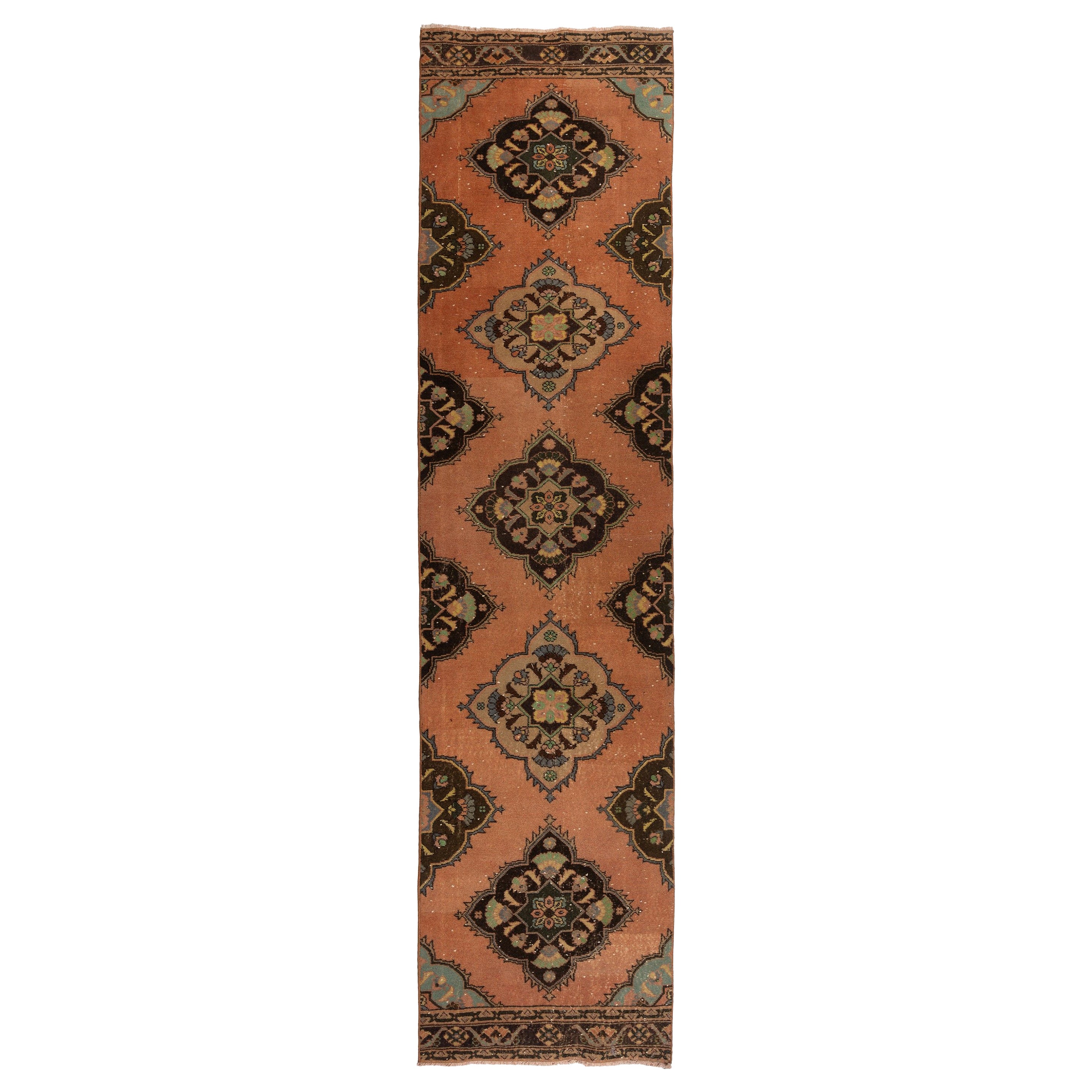3x12.4 Ft Vintage Turkish Wool Runner Rug, Handmade Narrow Hallway Carpet (tapis de couloir étroit)
