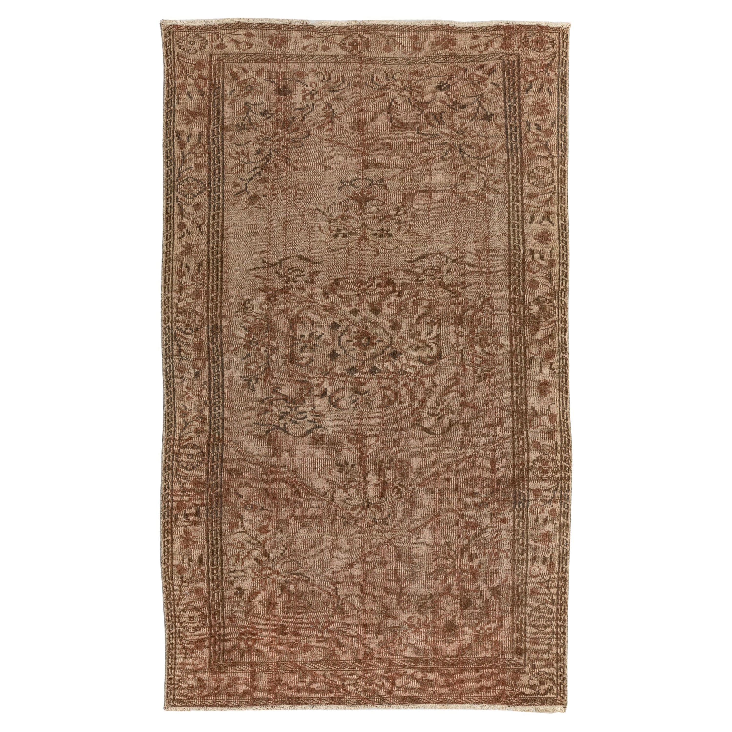 Hand-Knotted Medallion Design Vintage Turkish Area Rug in Brown Colors 5 x 8 ft. For Sale