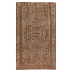 Hand-Knotted Medallion Design Vintage Turkish Area Rug in Brown Colors 5 x 8 ft.