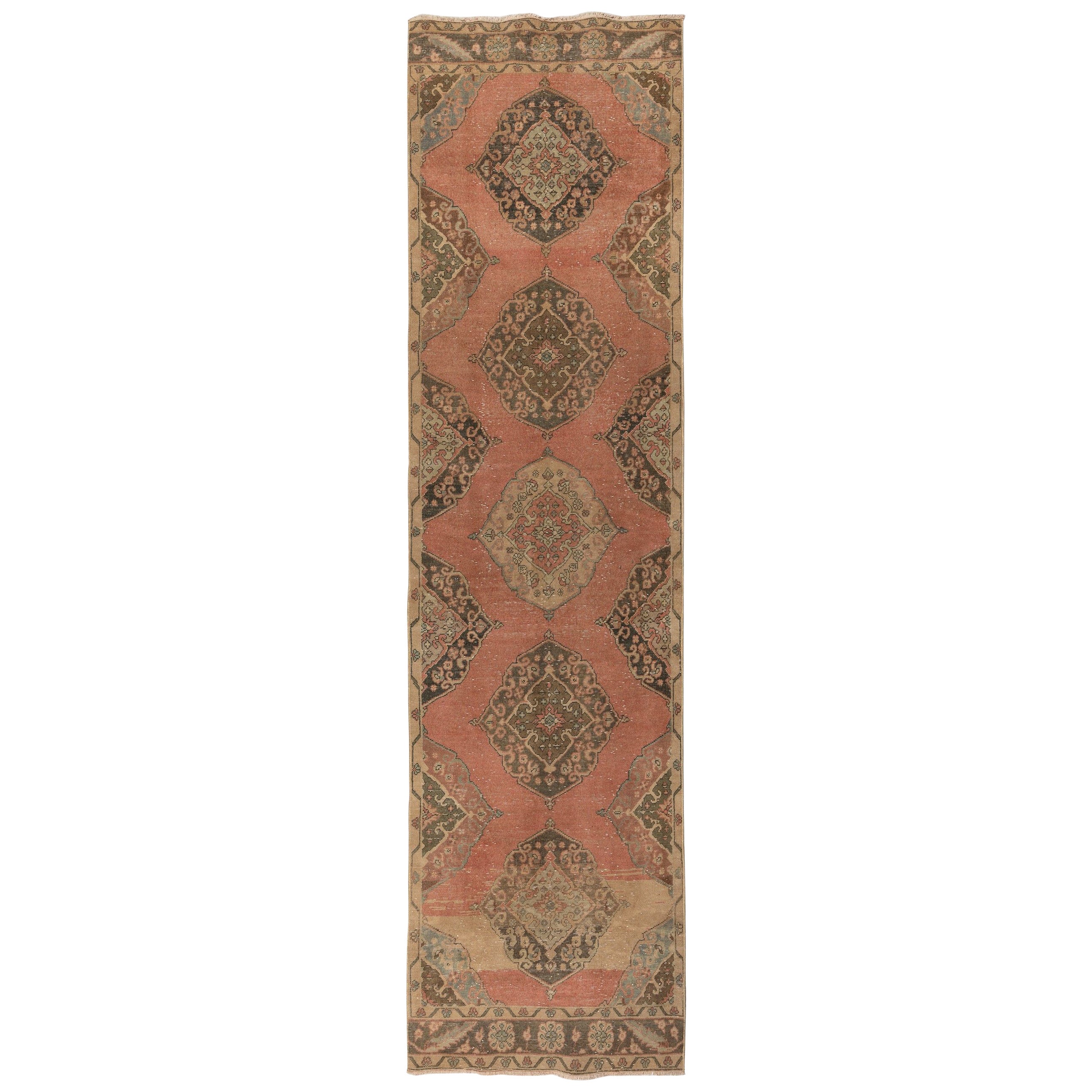 3.5x12.7 Ft Alfombra de Aldea Turca Vintage Tradicional Hecha a Mano para Pasillo