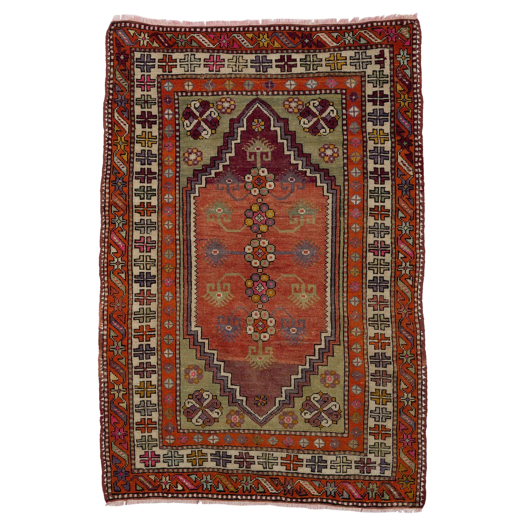 3.4x5 Ft Semi Antiker türkischer Dazkiri Dorfteppich. ein fröhlicher Sammlerteppich im Angebot