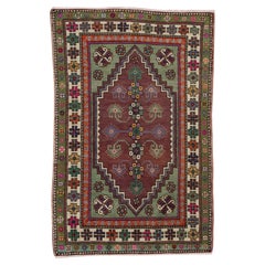 Alfombra de Anatolia Vintage Tradicional Anudada a Mano, Revestimiento de Lana para Suelo de 4,3x5,3 Pies
