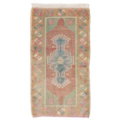 Tapis turc d'appoint vintage fait à la main, couleur douce avec poils de laine doux, 2,8x4,7 Ft