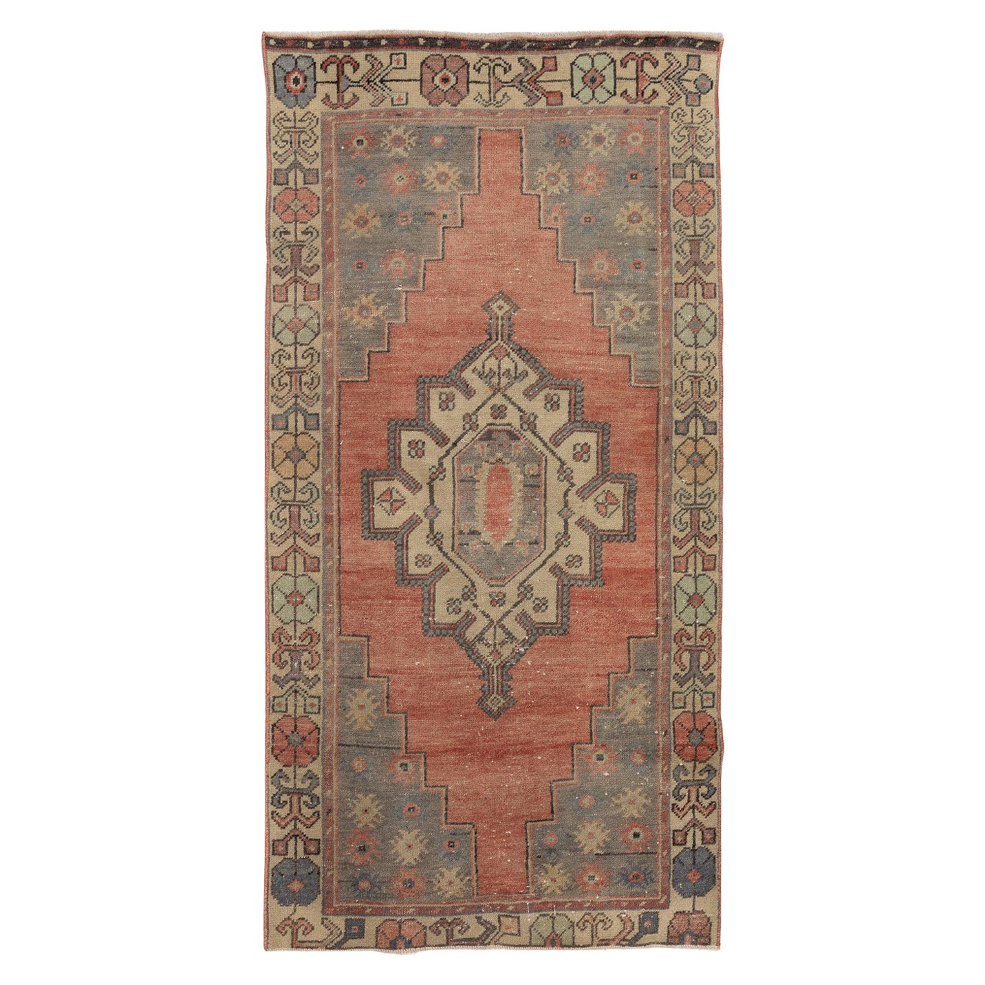 3,2x6 Ft Vintage Stammeskunst-Teppich. Weiche Wolle und natürliche Farben. Türkischer Teppich