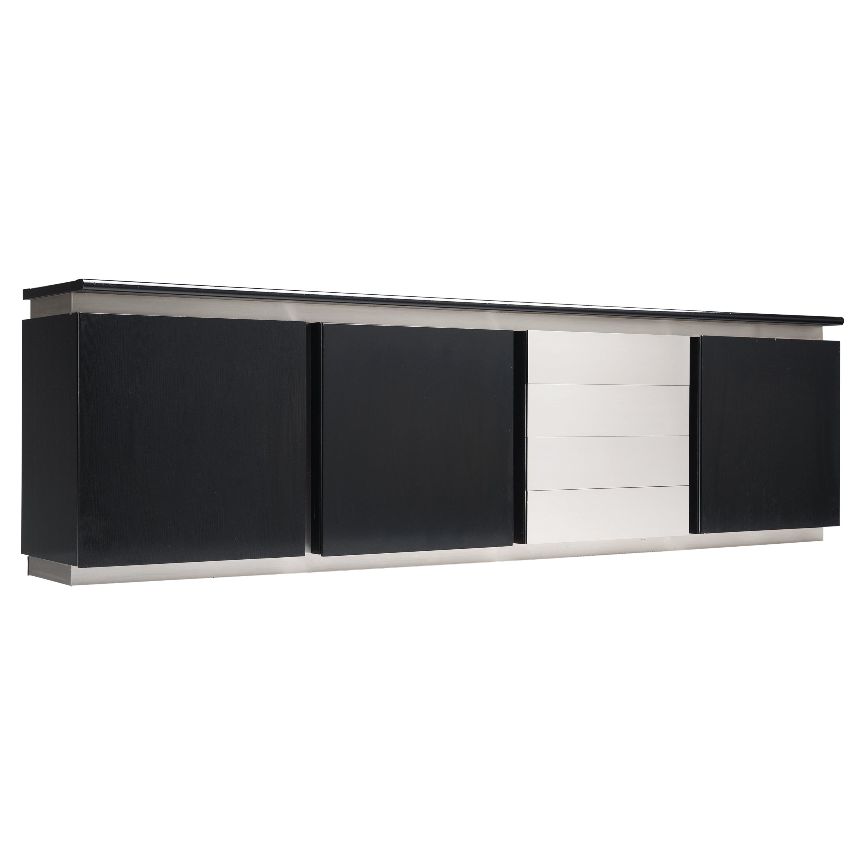Ludovico Acerbis Sideboard in Black Lacquered Ash and Brushed Aluminium For Sale