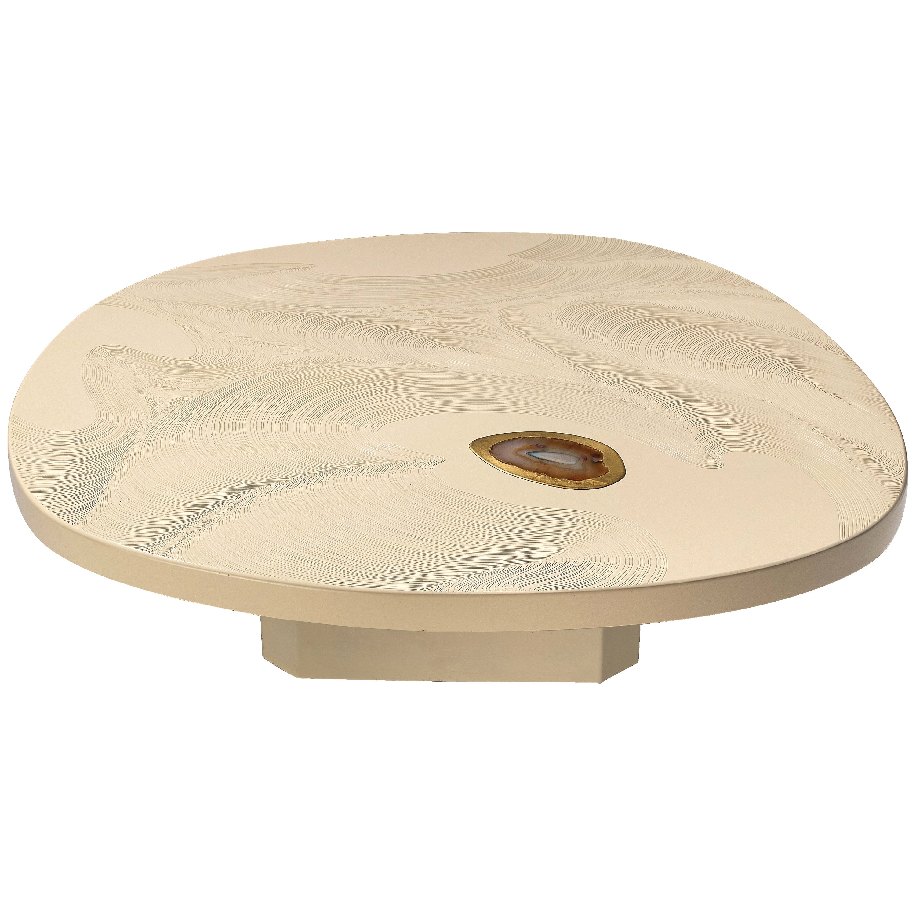 Jean Claude Dresse Freeform Coffee Table in White Resin, Brass and Agate